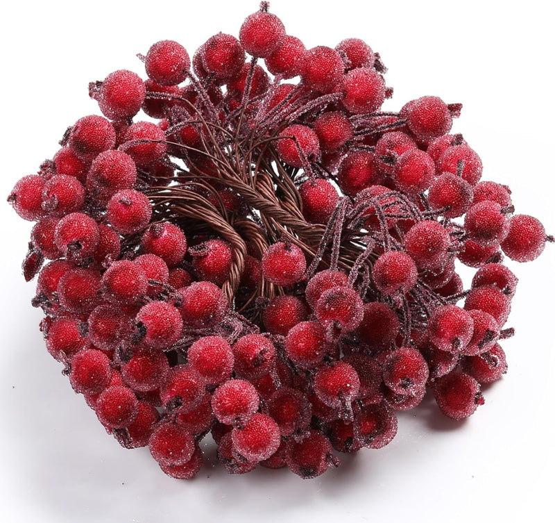 Künstliche Stechpalmenbeeren, Drahtstiele, künstliche Blumen, Dekoration, 200 Stück, 12 mm, Mini-Wei