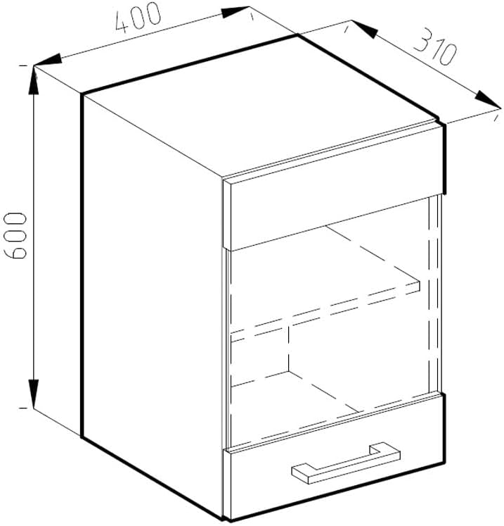 Vicco Küchenschrank Glas R-Line, Beton/Weiss, 40 cm Beton Hängeglasschrank 40cm, Beton Hängeglasschr