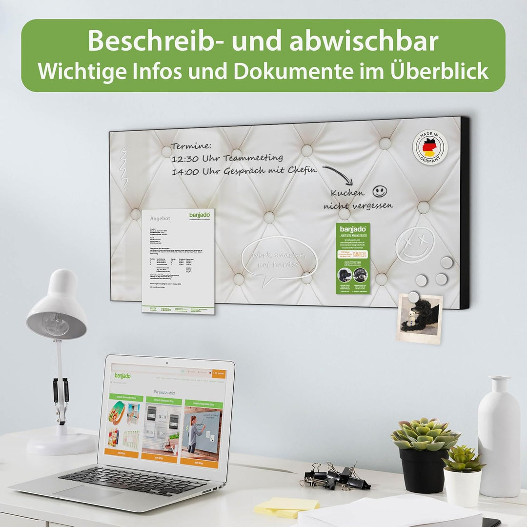 banjado Magnettafel schwarz 78 x 37cm / Magnetwand Metall/Magnetpinnwand als Memoboard/Pinnwand Magn