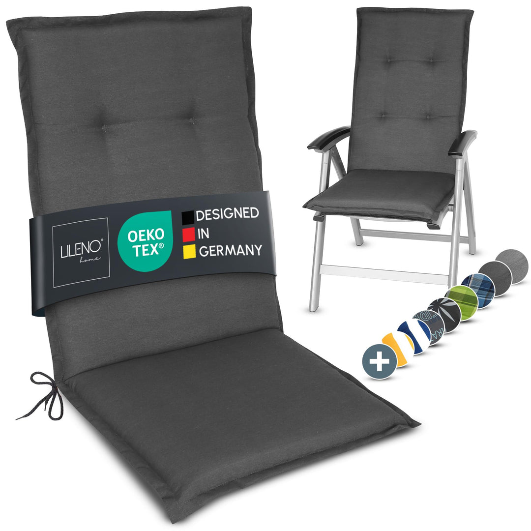 LILENO HOME Gartenstuhl Auflagen als [1er Set - Hochlehner] in Uni Anthrazit (Tami) - Bequeme Liegen