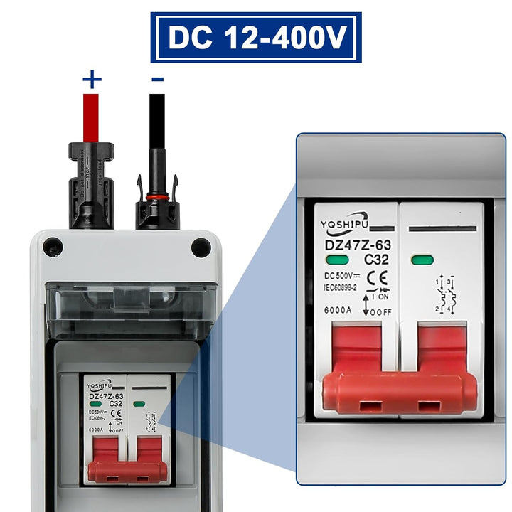 DC Trennschalter, PV Trennschalter 32A/400V 2 Polig DC Sicherungsautomat IP65 Wasserdicht DC Trennsc