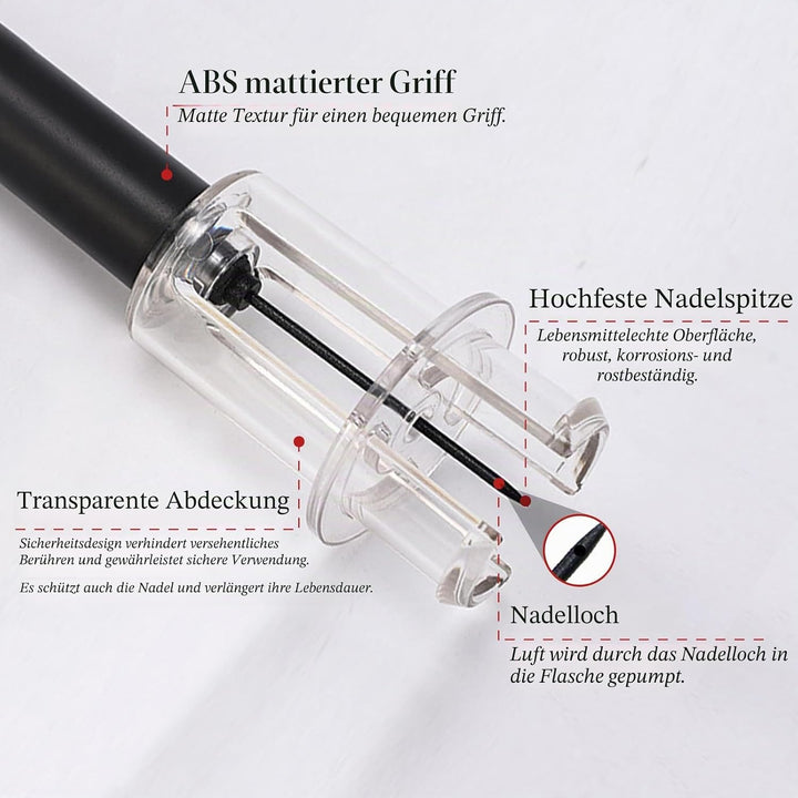 FBBULES 4 Stück Druckluft Korkenzieher Set - Druckluft Flaschenöffner mit Folienschneider, Vakuumsto