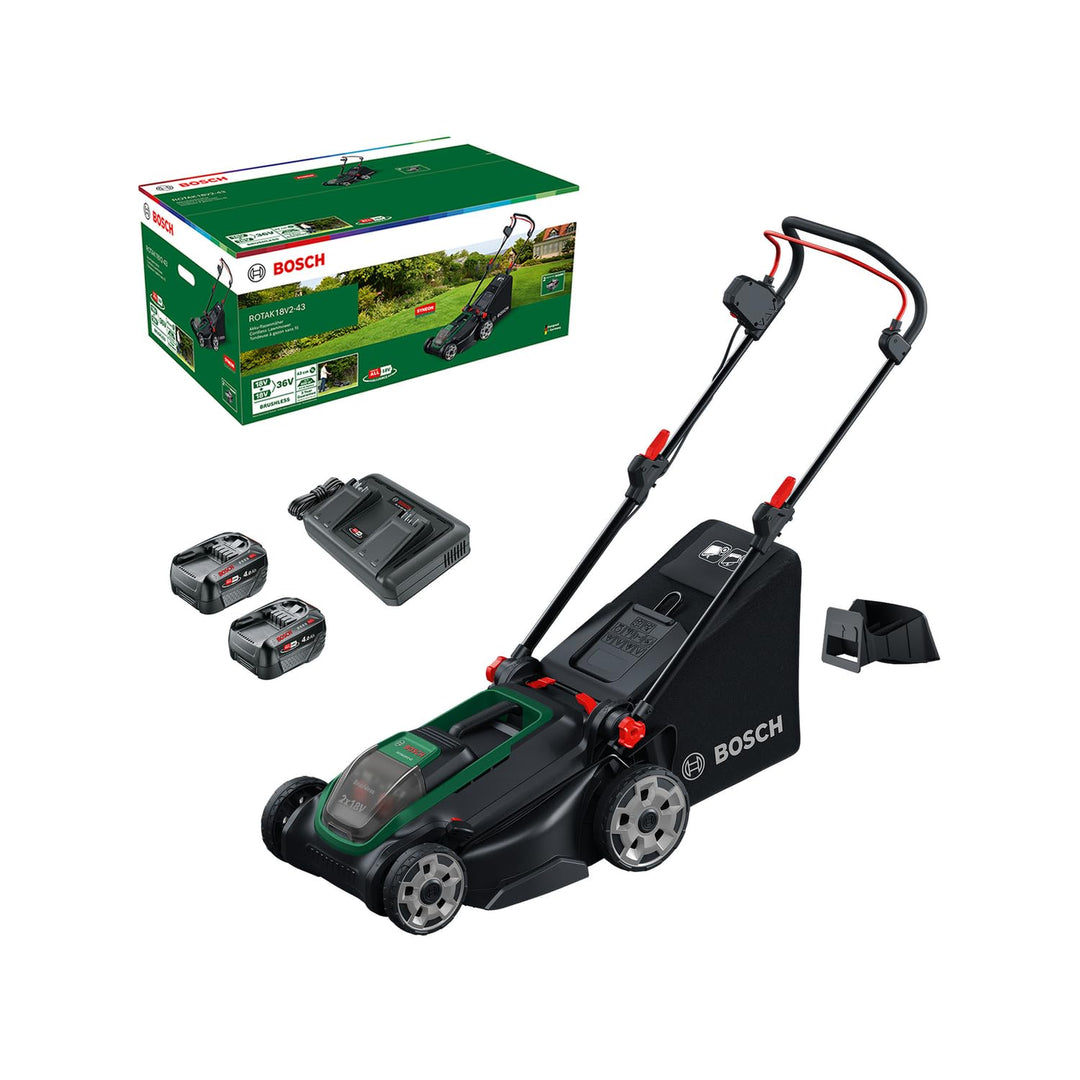 Bosch Akku-Rasenmäher ROTAK18V2-43 (Schnittbreite: 43 cm, Schnitthöhe: 30-75 mm, 40 l Stoff-Grasfang