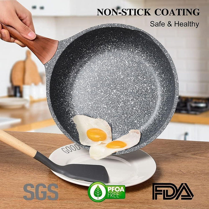 RIOVARM 28cm Tiefe Pfanne Hochrandpfanne, Induktion Antihaft Bratpfanne mit Deckel, Granit beschicht