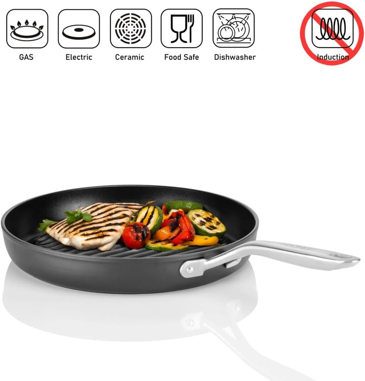 TECHEF OXGP Onyx Collection Grillpfanne, Teflon-Platin-Antihaftbeschichtung, PFOA-frei, 30,5 cm, Alu