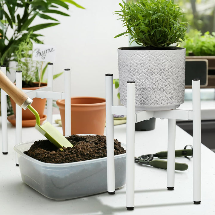 Relaxdays Pflanzenständer 2er Set, verstellbare Breite, BxT: 26x26-37x37 cm, Metall Blumentopfgestel