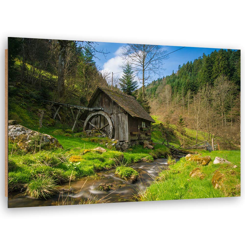 Feeby Wanddeko Bach Bild Kunstdruck modern Hütte Grün 80x60 cm