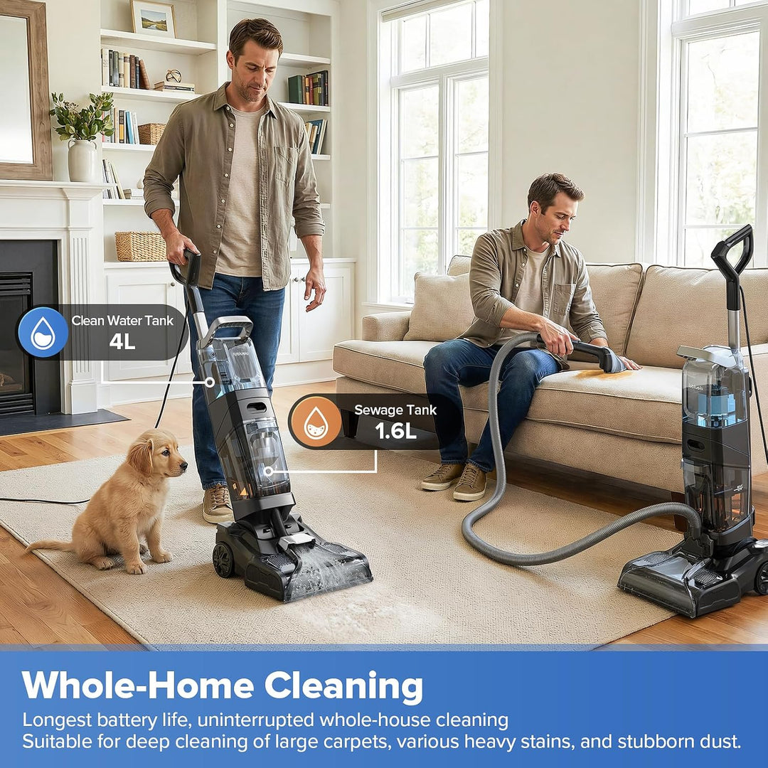 Carpet and Upholstery Cleaner Vacuum Machine, Pet Carpet Shampooer with Dual Brush Scrubber, High-Fl