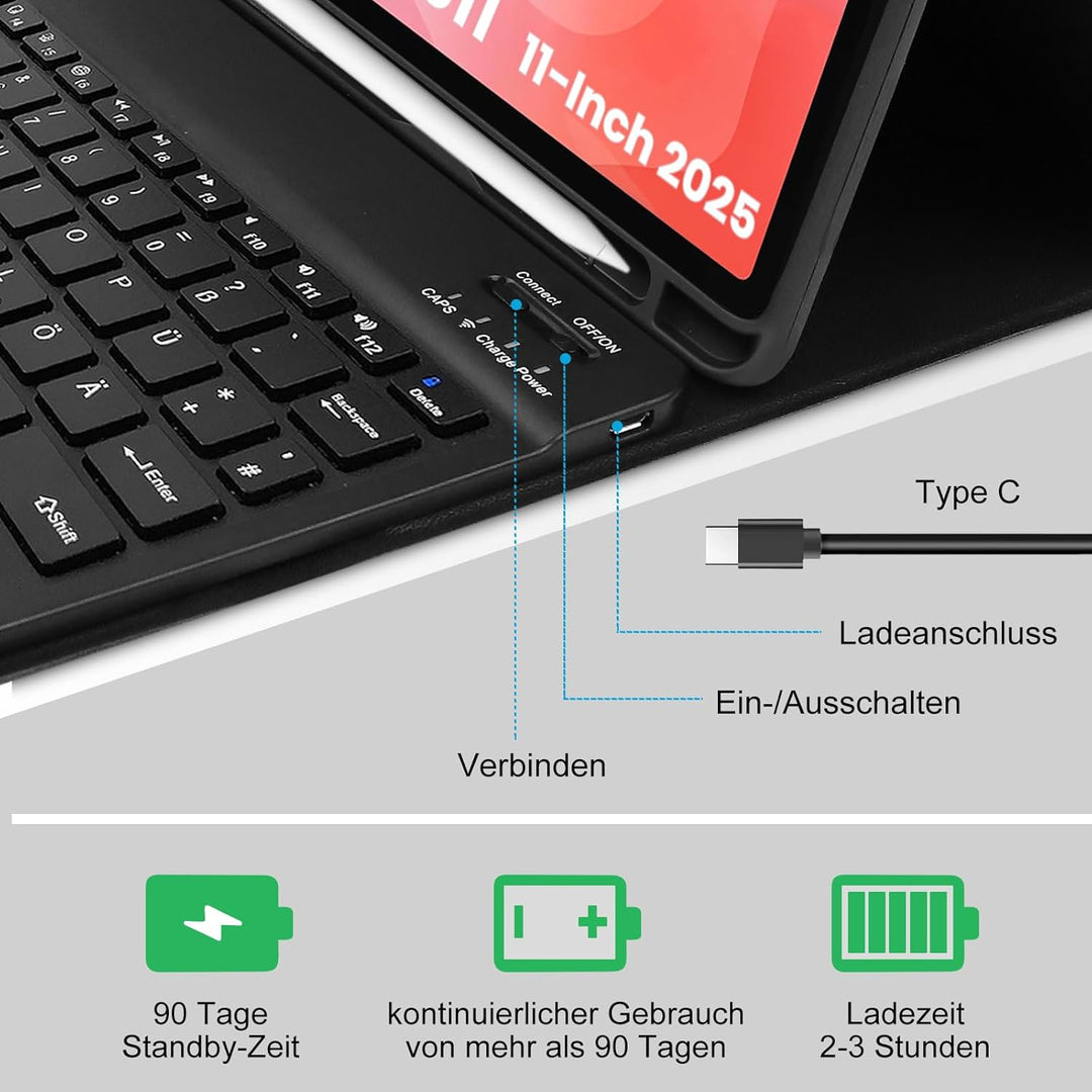 Tastatur Hülle für Samsung Galaxy Tab S11 2025 11 Zoll (SM-X730/X736B), Magnetisch Abnehmbare Blueto
