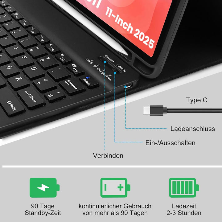 Tastatur Hülle für Samsung Galaxy Tab S11 2025 11 Zoll (SM-X730/X736B), Magnetisch Abnehmbare Blueto
