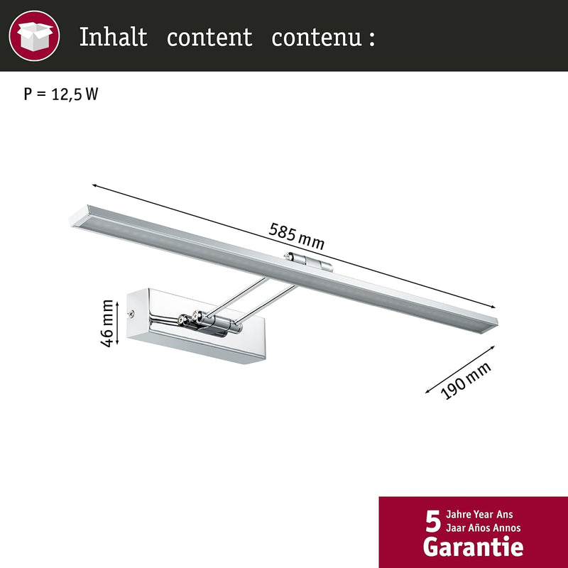 Paulmann 99890 LED Bilderleuchte Galeria Beam Sixty Galeriebeleuchtung 11W Aufsatzlampe Chrom Wandst