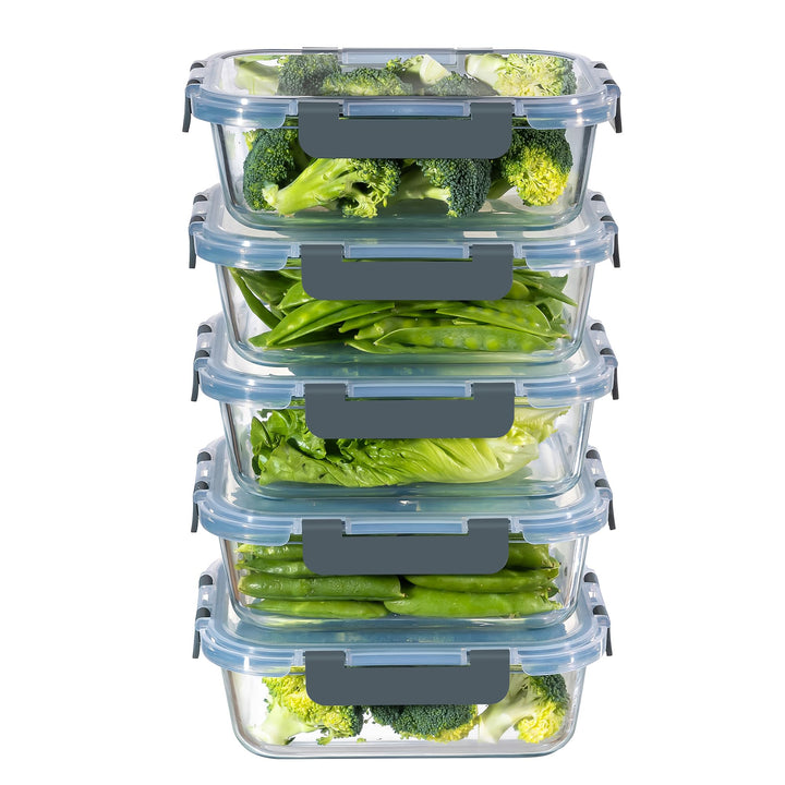 MFY 5er-Set 1040ml Meal Prep Boxen Glas Frischhaltedosen Glas mit Deckel, Glasbehälter mit Deckel Se