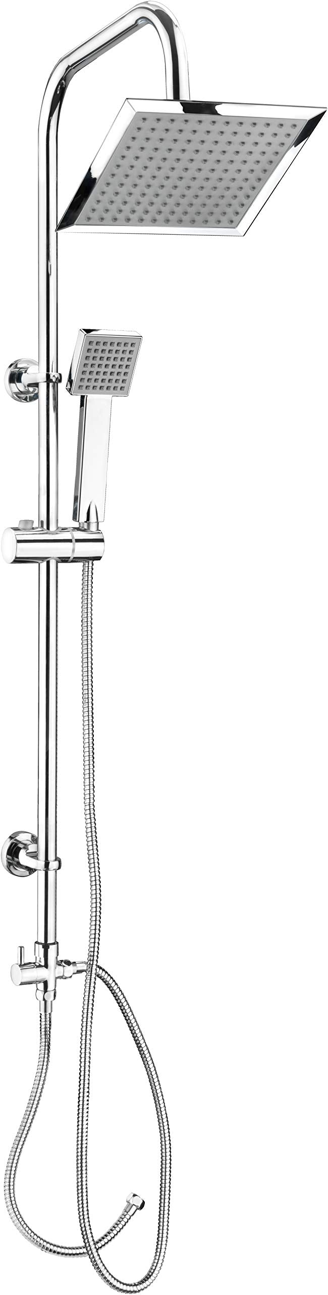 Cornat Duschsystem "Carballo" - verchromt - Eckige Kopfbrause und Handbrause mit je 1 Strahlart - An