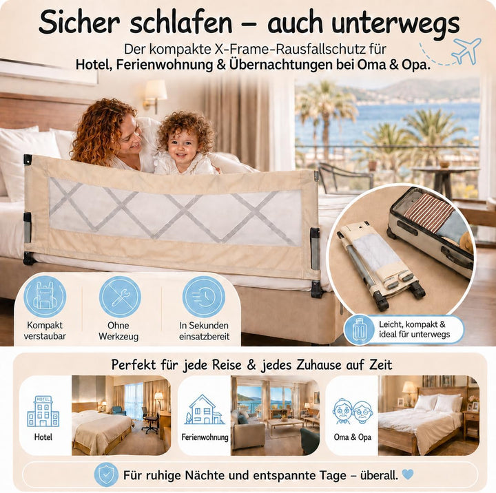Rausfallschutz Bett Faltbar Kompaktes und Handliches Bettgitter für Reise, Übernachtungen, Hotels, b