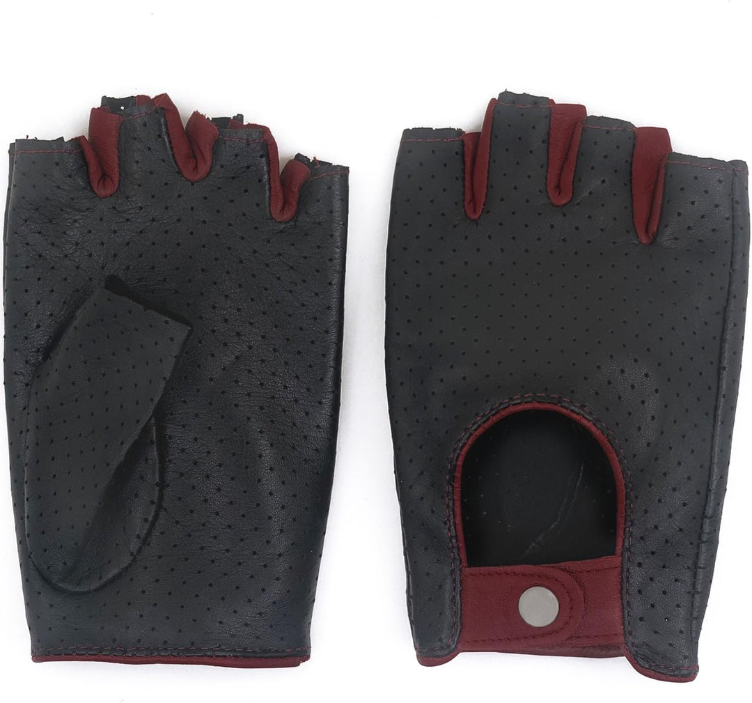 ZLUXURQ Herren-Lederhandschuhe Vollmaschige Fingerlose Halbfinger-Fahrhandschuhe Large-9.5" Schwarz