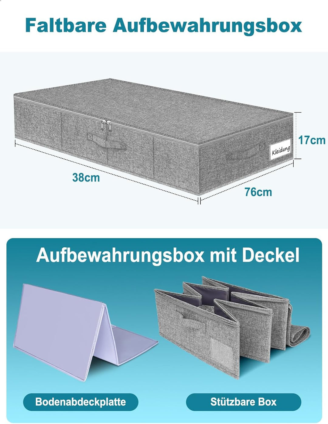 JUPELI Aufbewahrungsbox, 50L Unterbett Aufbewahrungsbox,3 Stück Unterbettkommoden mit Stabile Seiten
