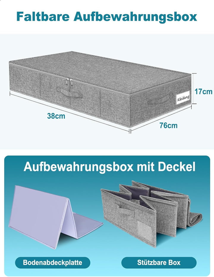 JUPELI Aufbewahrungsbox, 50L Unterbett Aufbewahrungsbox,3 Stück Unterbettkommoden mit Stabile Seiten