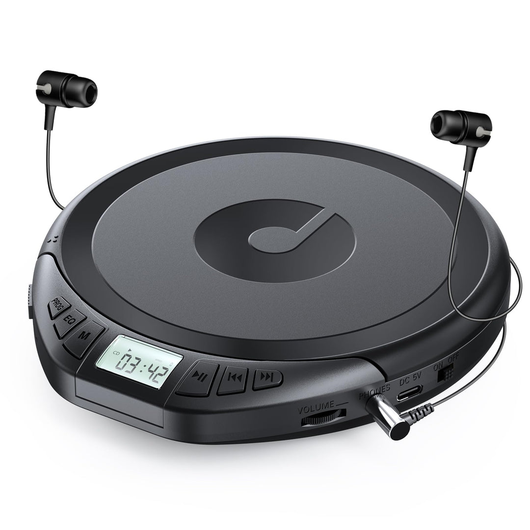 Gueray CD Player Tragbar CD Players Kinder Tragbarer CD-Player fürs Auto Discman mit Kopfhörer LCD-D