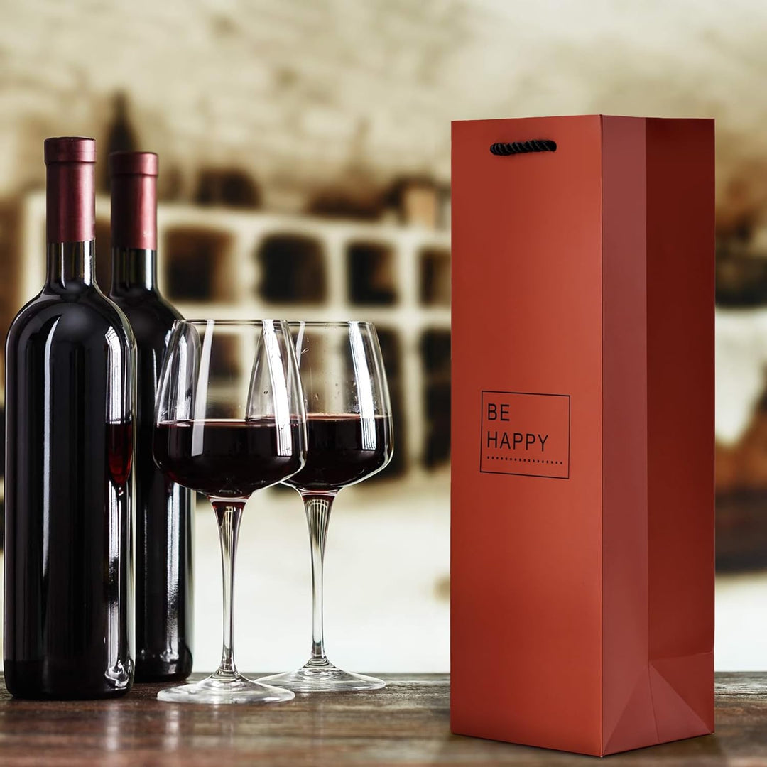 10 Flaschentüten Geschenktüten für Weingeschenke wie Wein Prosecco und Champagner - Be Happy Rot, Be