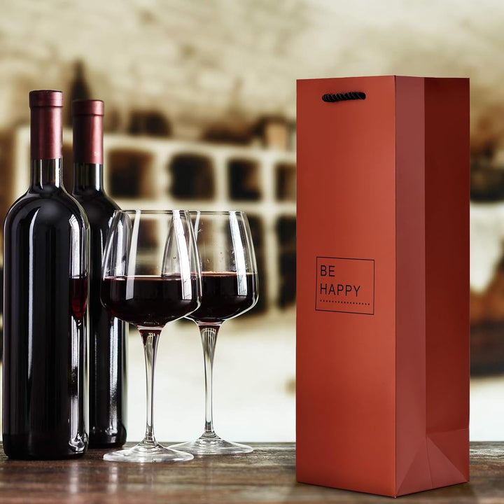 10 Flaschentüten Geschenktüten für Weingeschenke wie Wein Prosecco und Champagner - Be Happy Rot, Be