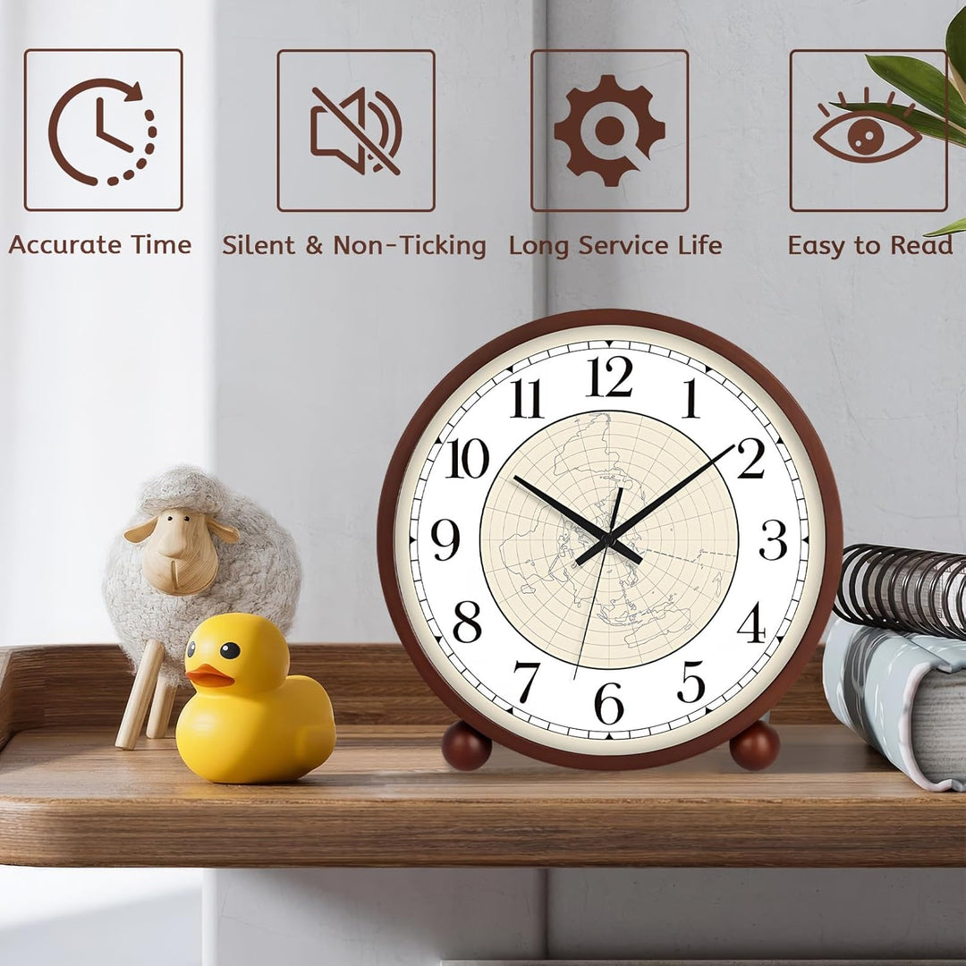 Maxspace Tischuhr Analog, 21cm Holz Tischuhr Batteriebetrieben, Silent Tischuhren ohne Ticken für Sc