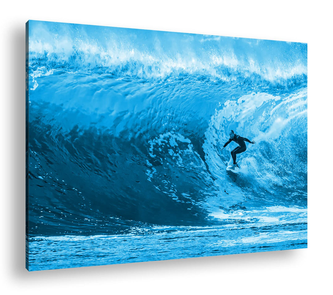 deyoli Surfer in Aktion Format 80x60 Effekt: Monocrome Blau als Leinwandbild, Motiv fertig gerahmt a