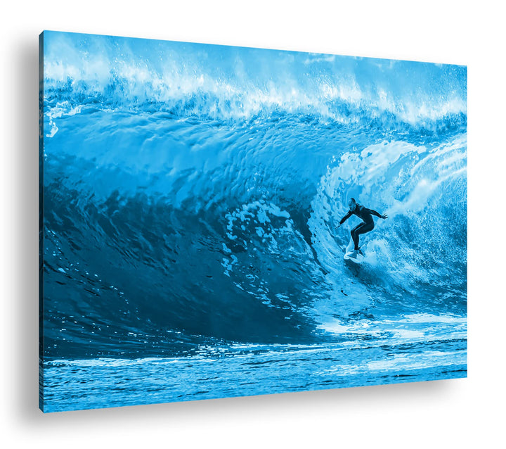 deyoli Surfer in Aktion Format 80x60 Effekt: Monocrome Blau als Leinwandbild, Motiv fertig gerahmt a