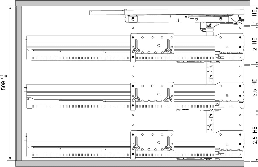 Hettich 41064 Systema TOP 2000 Container-Set SIL Sys, Vollauszug, ET 530, alu, Aluminium, Aluminium