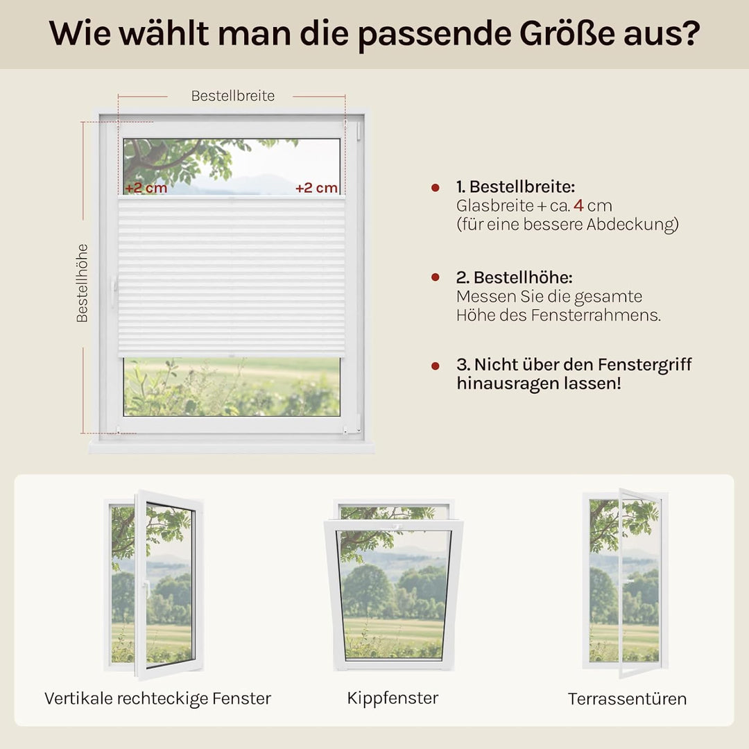 WOLTU Plissee ohne Bohren Klemmfix Faltrollo Jalousie Weiss 95x130cm (BxH), Plisseerollo Crushed Opt