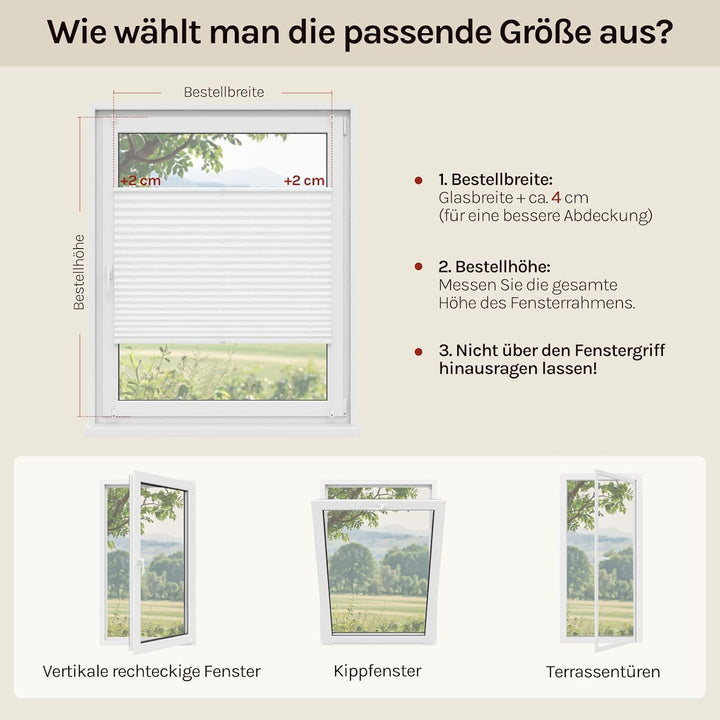 WOLTU Plissee ohne Bohren Klemmfix Faltrollo Jalousie Weiss 95x130cm (BxH), Plisseerollo Crushed Opt