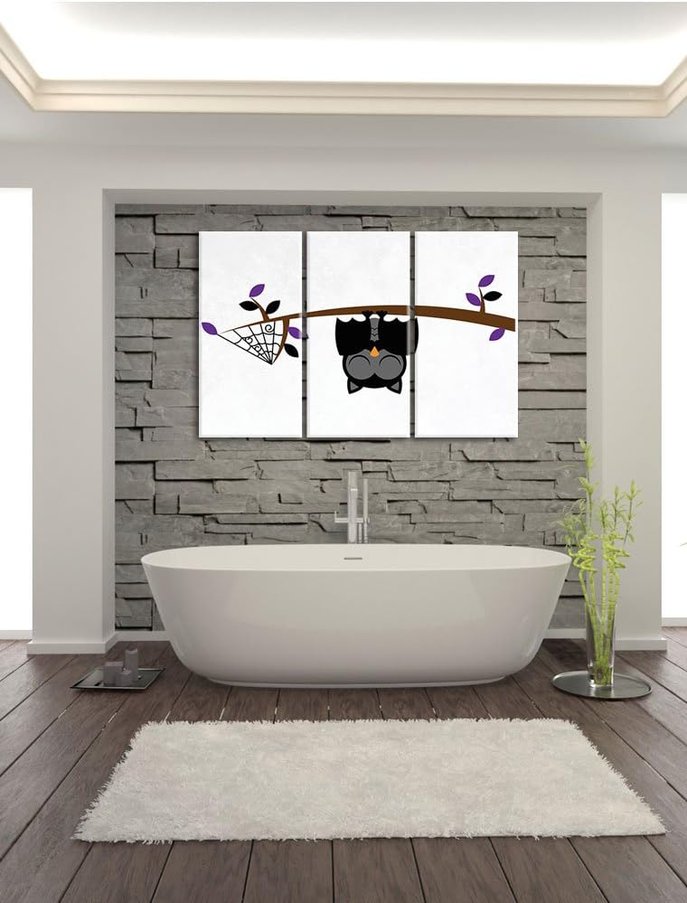 Pixxprint Fledermaus Eule auf AST als Leinwandbild/Grösse: 3 Teilig (120x80) cm/Wandbild/Kunstdruck/