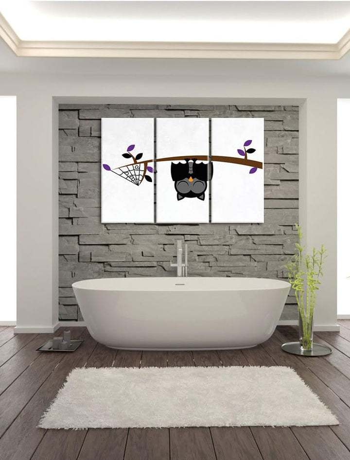 Pixxprint Fledermaus Eule auf AST als Leinwandbild/Grösse: 3 Teilig (120x80) cm/Wandbild/Kunstdruck/