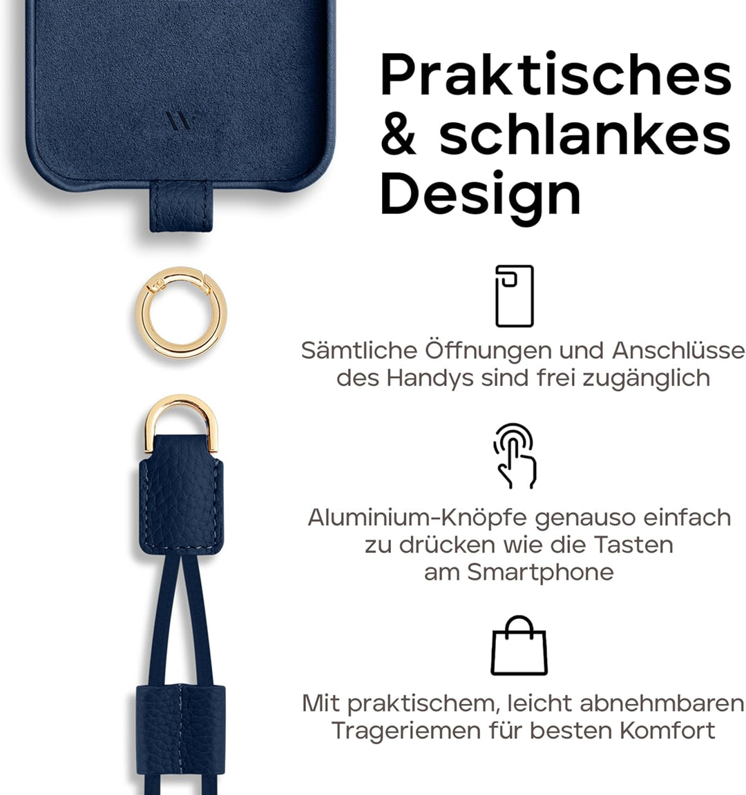 WIIUKA Hülle für iPhone 15 Pro, Leder aus Deutschland, Lederhülle Handykette, Premium Handyhülle, Ca