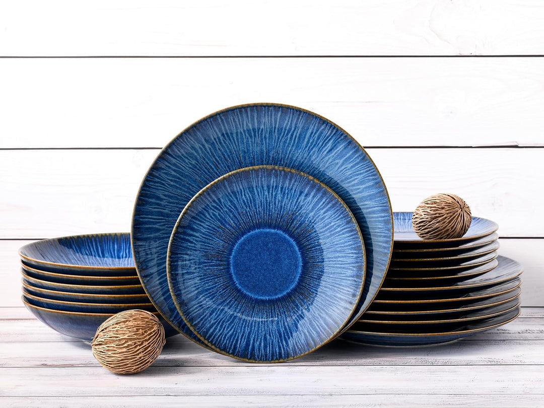 CreaTable, 10591, Serie Sea Breeze Blue, Geschirrset, Teller Set 18 teilig Teller Set Blau, Teller S
