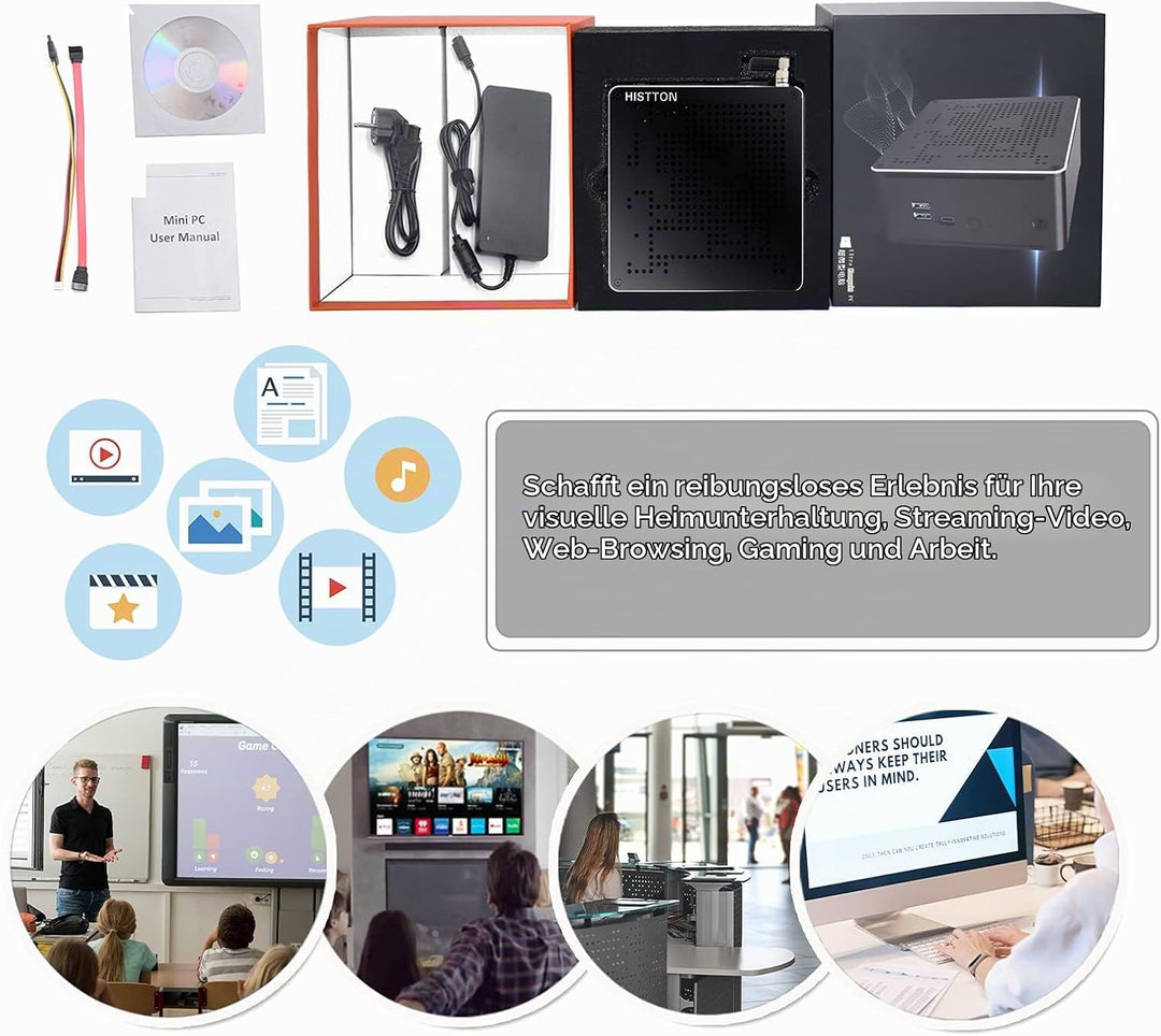 HISTTON NUC Mini PC Windows 11 Pro Intel Core i9-9880H Prozessor 64GB RAM 1TB M.2 SSD, Unterstützt S
