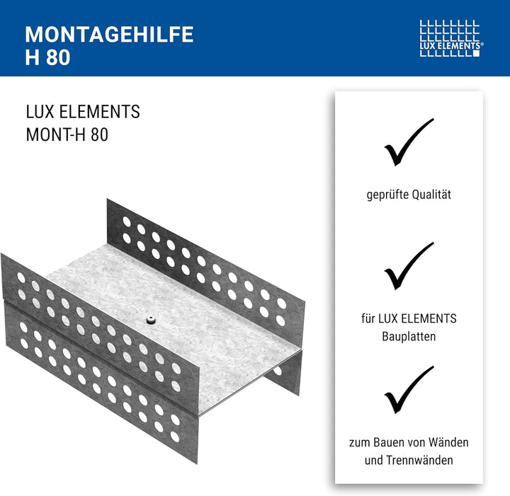 LUX ELEMENTS Montagehilfe MONT-H 4 Stk. I Zur Verbindung von 2x 80mm Bauplatten I Montagehilfe H For