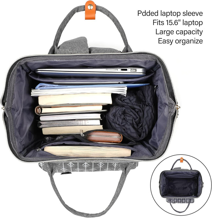 Rucksack Damen, Schulrucksack mit USB-Ladeanschluss, 15,6 Zoll Laptop Arbeits Rucksack, lässiger Tag