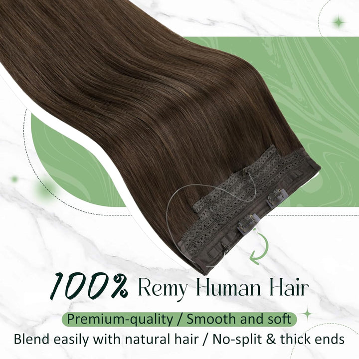 RUNATURE Remy Haarverlangerung mit Draht Extensions Echthaar mit Draht Hair Farbe Dunkelbraun 16 Zol