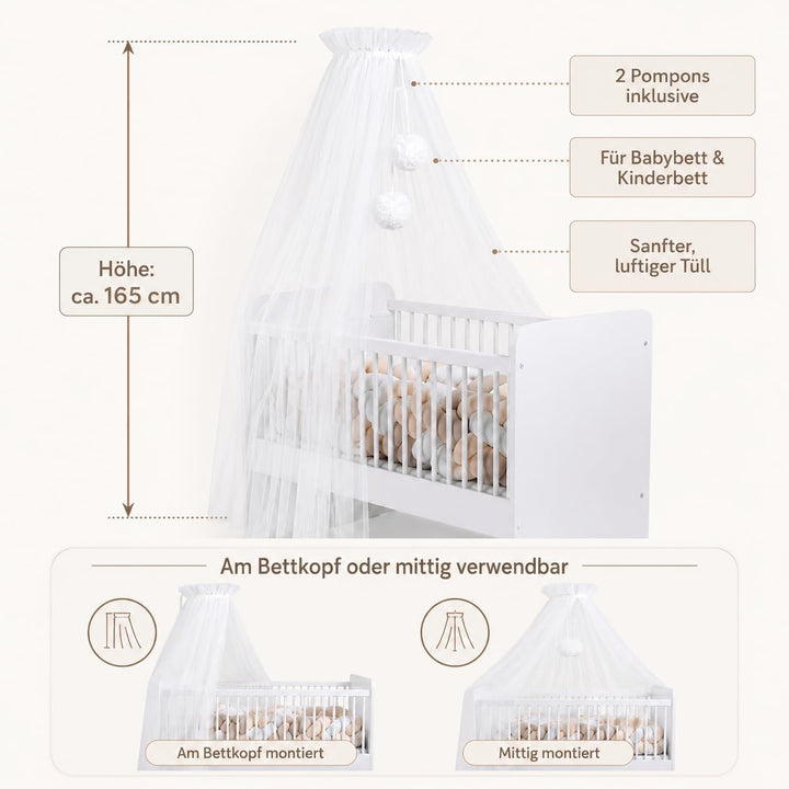 Babybetthimmel aus Tüll, Betthimmel für Babybett, Prinzessin Babywiege, Beistellbett Baby, Moskitone