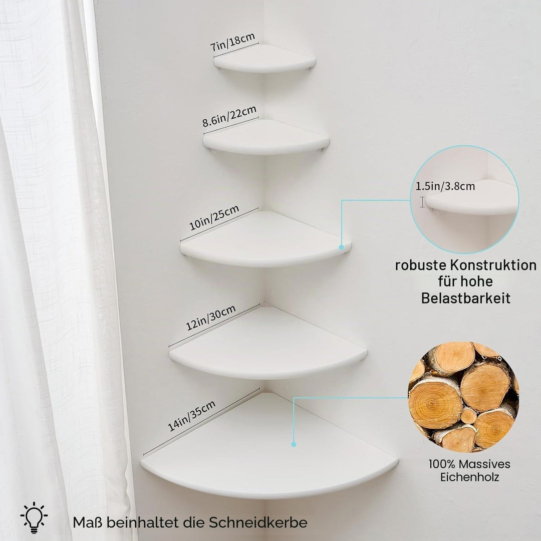Gieanoo Eckregal Hängeregal Weiss, Eiche Massivholz runde Wandregal Holz kleines Regal Pflanzenregal