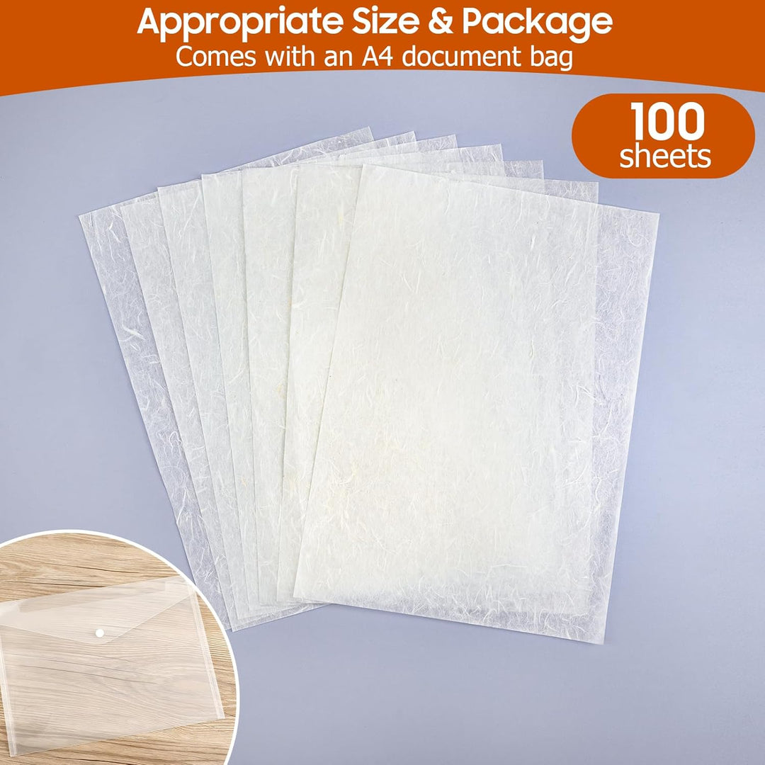 TSKDKIT Natürliches Maulbeerpapier, 100 Blatt A4 21 x 29,7 cm Halbtransparent Naturfaser Reispapier,