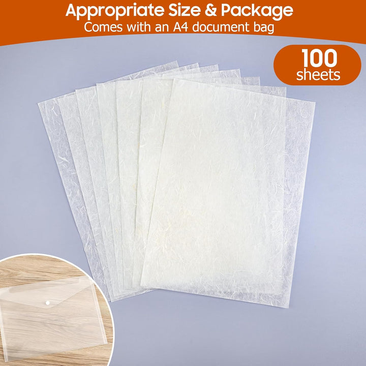TSKDKIT Natürliches Maulbeerpapier, 100 Blatt A4 21 x 29,7 cm Halbtransparent Naturfaser Reispapier,