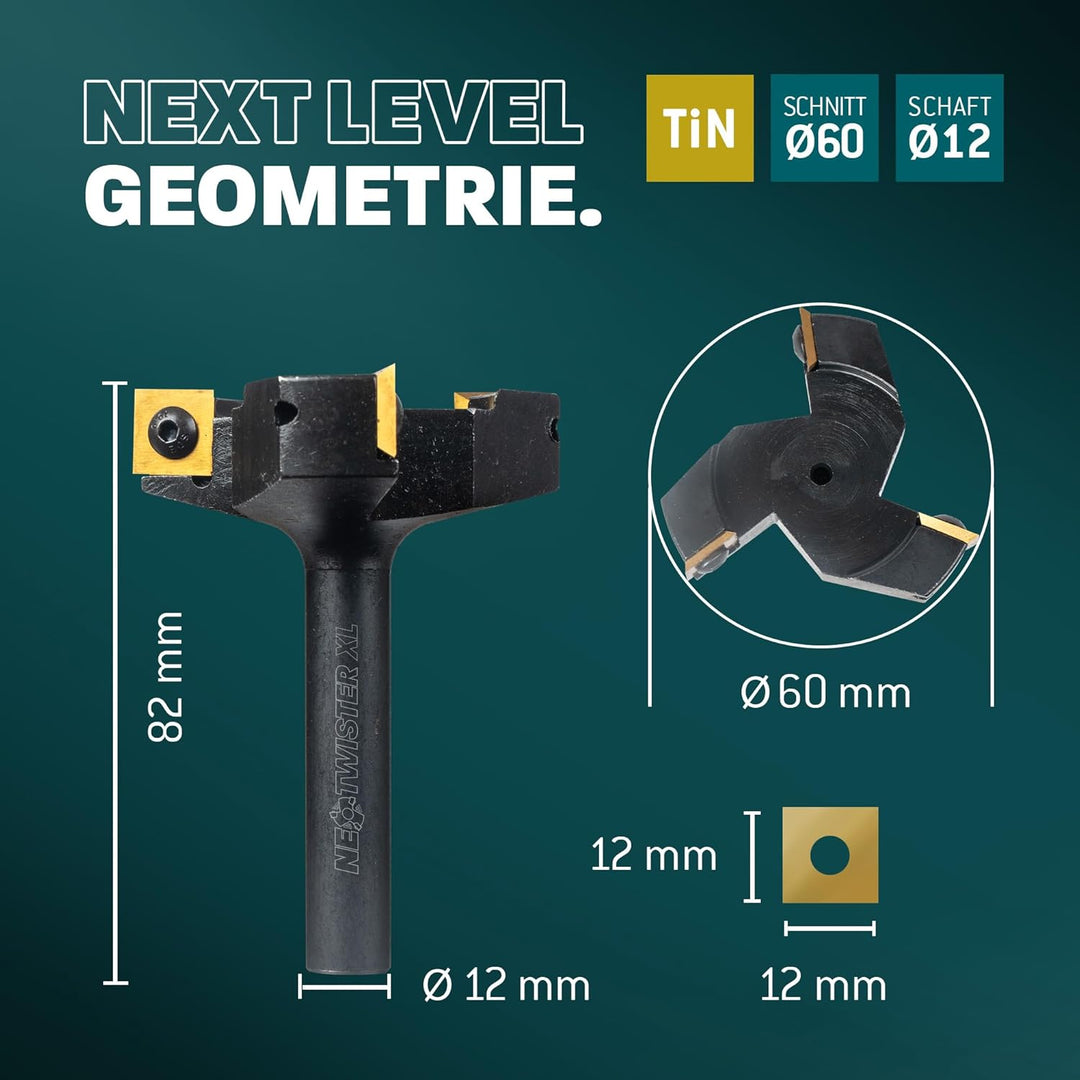 Bayerwald NeoTwister Planfräser für Oberfräse f. Holz - SchnittØ 60 mm/SchaftØ 12 mm - Planfräsen/Nu
