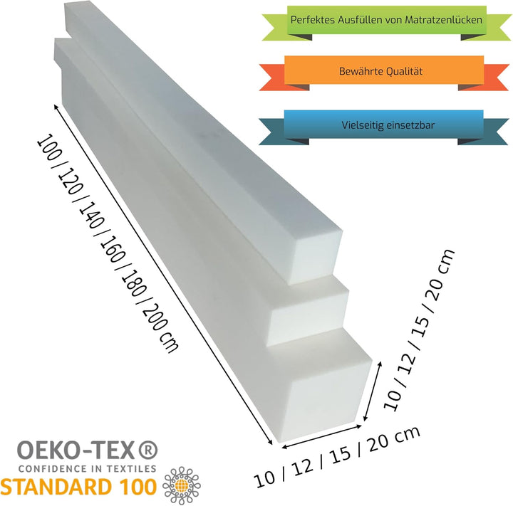 All4All Matratzenverlängerung aus Schaumstoff Matratzenausgleich RG 25/44 12x12cm Schaumstoffstreife