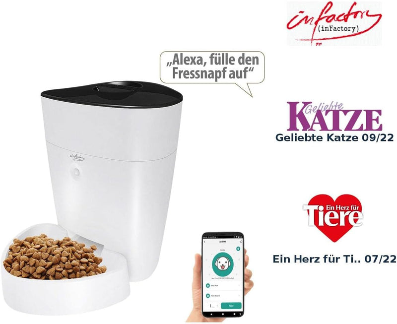 infactory Futterautomat: Smarter Futterspender für Hunde & Katzen mit WLAN und App, 4 l (Automatisch