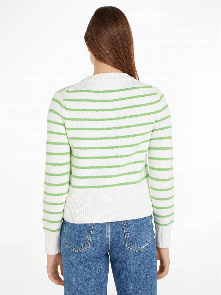 Tommy Hilfiger Damen Pullover 1985 Strickpullover M Breton Stp/ Ecru/ Spring Lime, M Breton Stp/ Ecr