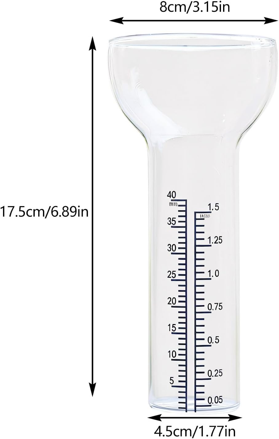 Regenmesser/Niederschlagsmesser Ersatzglas aus Glas mit klaren Markierungen, 35/40 mm trichterförmig