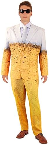 shoperama Lustiger Bier Anzug mit Krawatte Herren Kostüm Sakko Jackett Hose Karneval Party 60 Gelb,