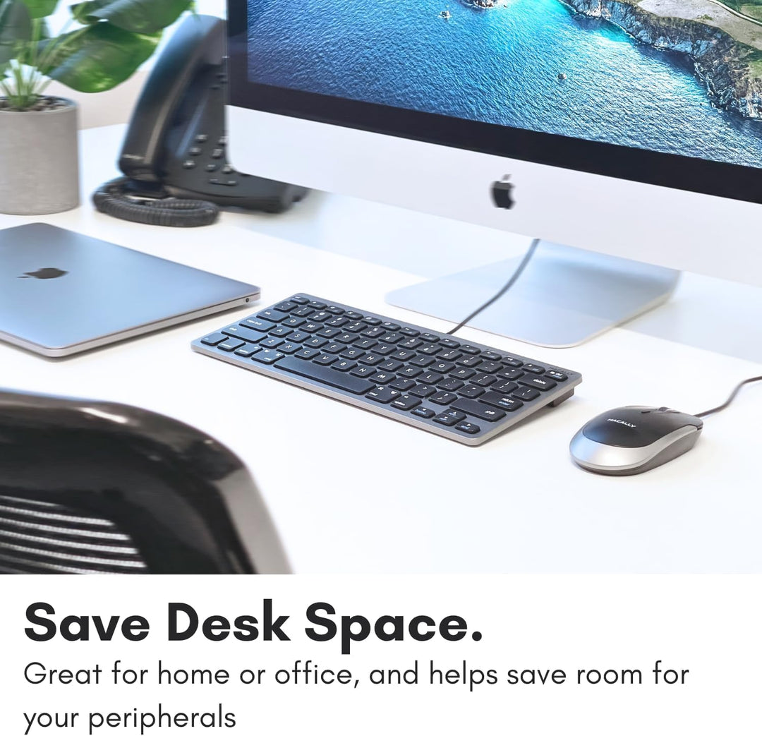 Macally Schlanke USB-Tastatur für Apple Mac, iMac, MacBook Pro/Air, Mac Mini, Windows PC Desktops, L