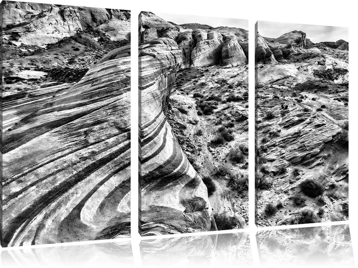 Pixxprint Monocrome, Wüste Nevada Grand Canyon 3-Teiler Leinwandbild 120x80 Bild auf Leinwand